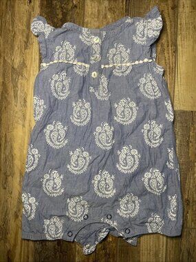 Alana Baby Girl Romper Size 6 Months Blue Chambray Sleeveless White Floral
